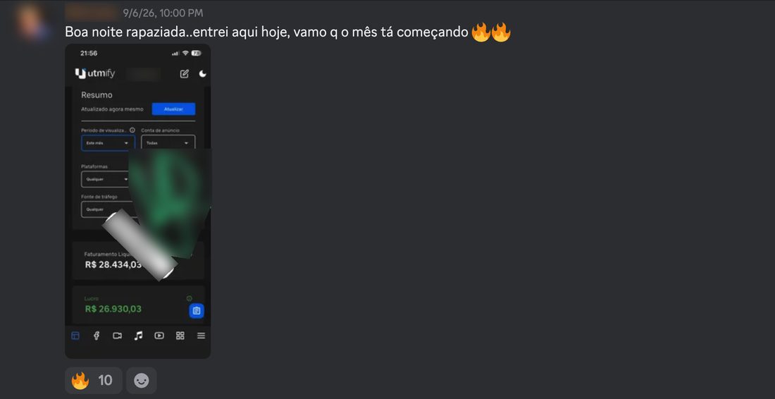 Mensagem real de membro no Discord da 001