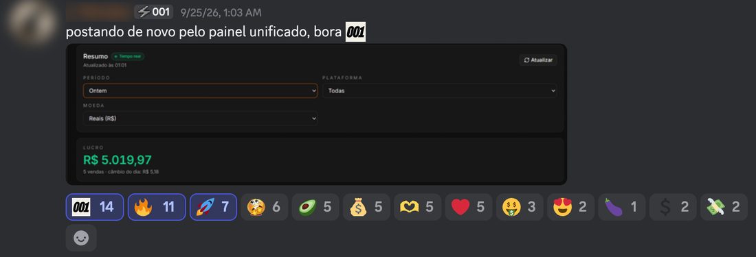 Mensagem real de membro no Discord da 001