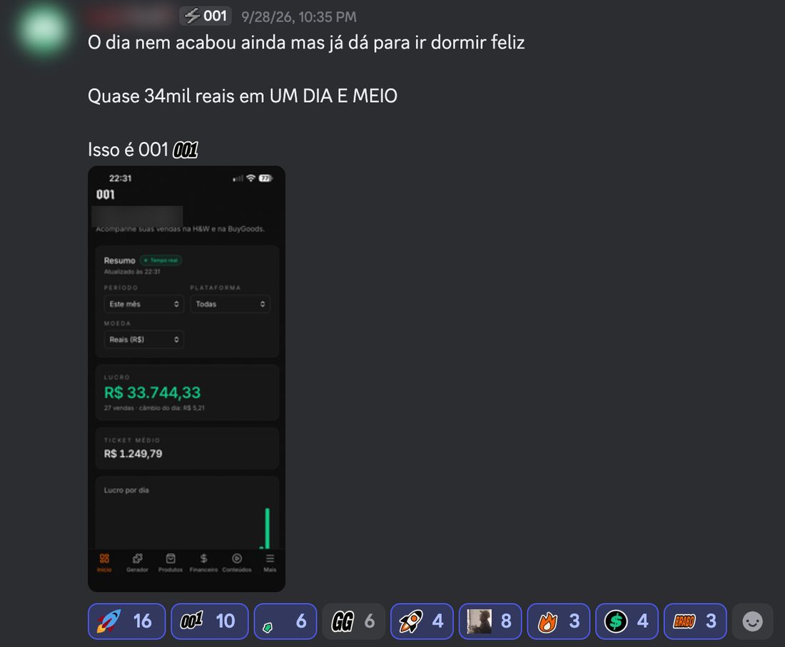 Mensagem real de membro no Discord da 001