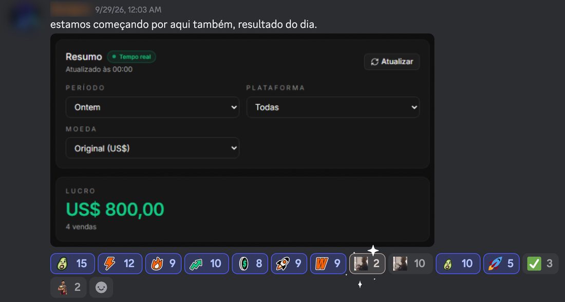 Mensagem real de membro no Discord da 001