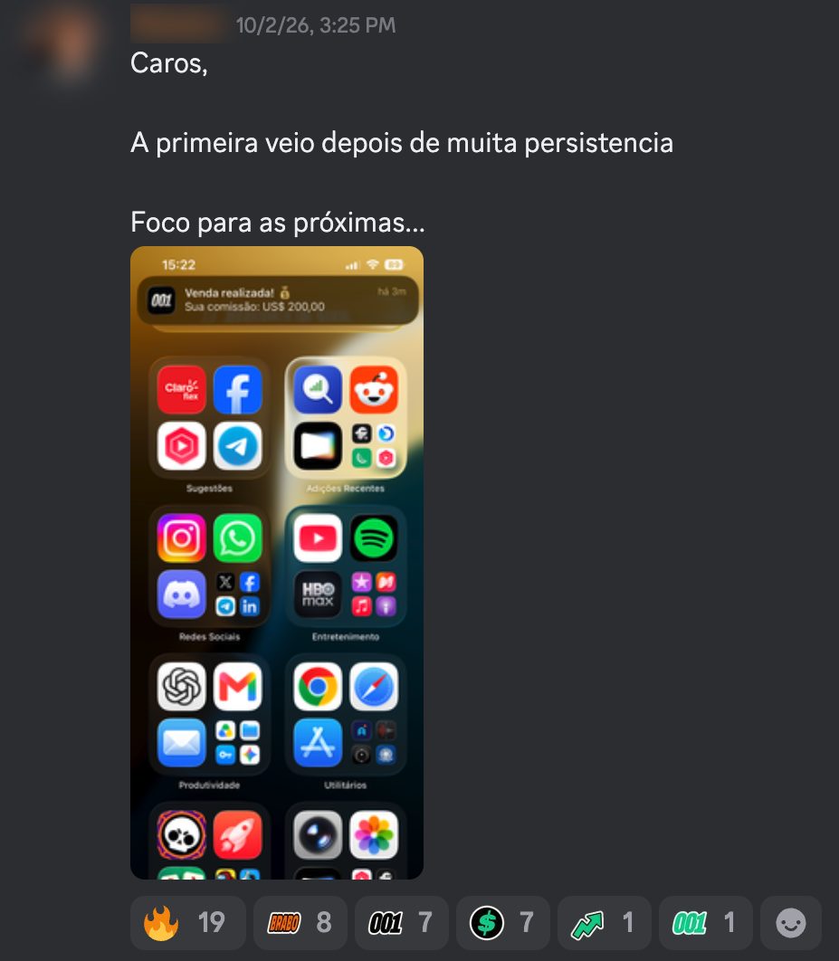 Mensagem real de membro no Discord da 001